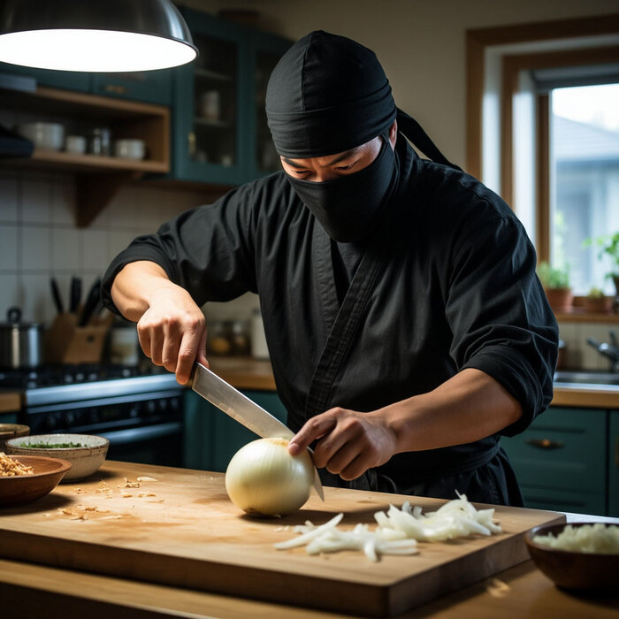 Ниндзя режет лук
