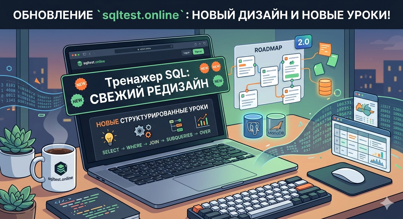 Upgraded my SQL trainer: new design, structured lessons, and all for free! - Series SQLtest  Free SQL Simulator, My, Programming, IT, Education, SQL, Database, Free education