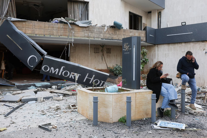 �����, ����� ������������ ���������. aftermath of an Israeli strike in Hazmieh, Lebanon, March 4.