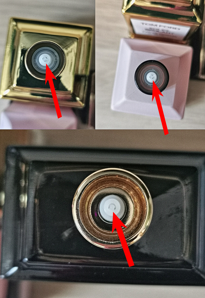 Распылитель у оригинала должен иметь 3 прорези, в то время как у подделки либо просто вырезан круг, либо полукруг как на фото.