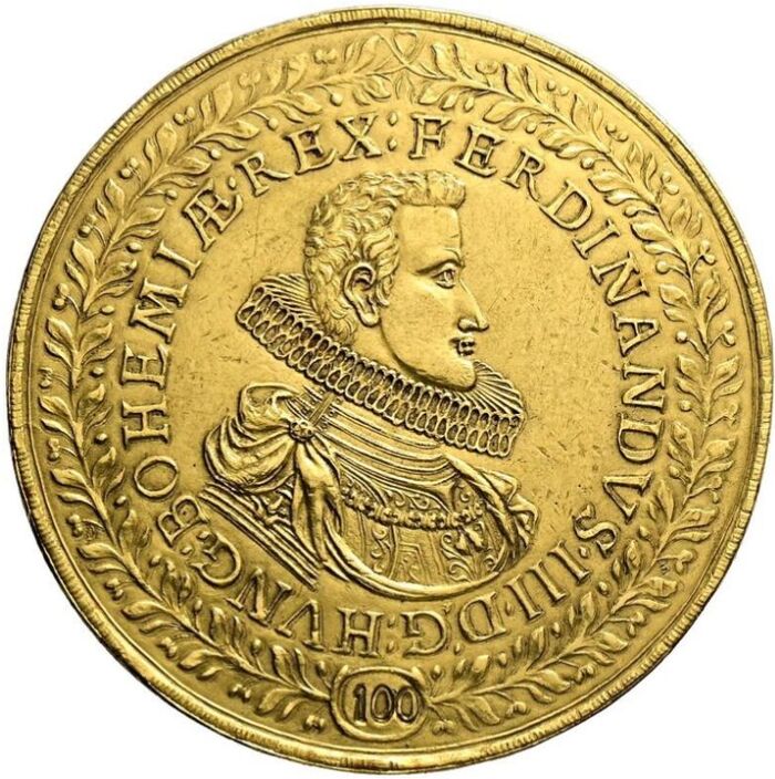 �� ������ ������������� � ������������� ���� ������, �� ��� ������������ ������ � ������� ������ �������� ����; ��� � �����. ������� FERDINANDVS · III · D : G : HVNG : BOHEMIÆ REX : 100