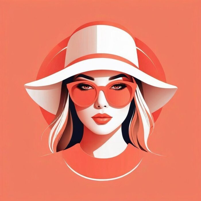 Minimalistic vector illustration of a girl, vector art, hat coral hue