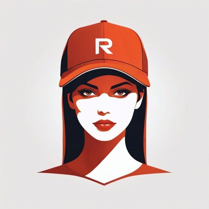 Minimal vector illustration of a girl, vector drawing, hat rusty red tone