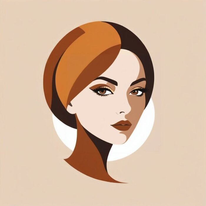 Minimalistic vector portrait of a young woman, vector graphics, natural earthy palette