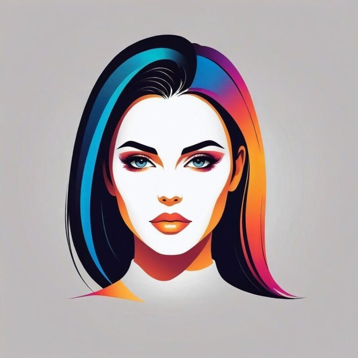 A vector portrait woman, minimalist vector art, gentle color transitions