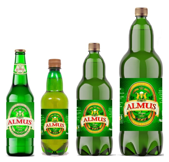 Almus Lager - Светлое пиво котором продавали только в Городе Лом Сварено по Классической технологии Сварено из Солода Хмеля и Чистом родниковом воде из реки Дуная, Выпускается в Стеклянном Бутылке 0,5л и Пэт 0,5л, 1л и 2л