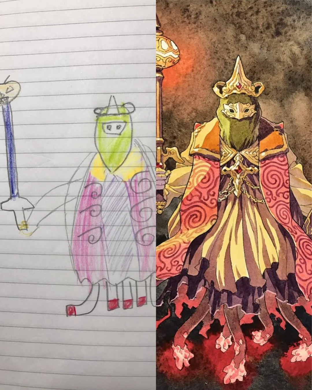 Animator Thomas Romain transforms his son's drawings into epic anime-style characters. - Anime, Style, Painting, Children, Father, Parents and children, Drawing, Amendments, Changes, Artist, Longpost