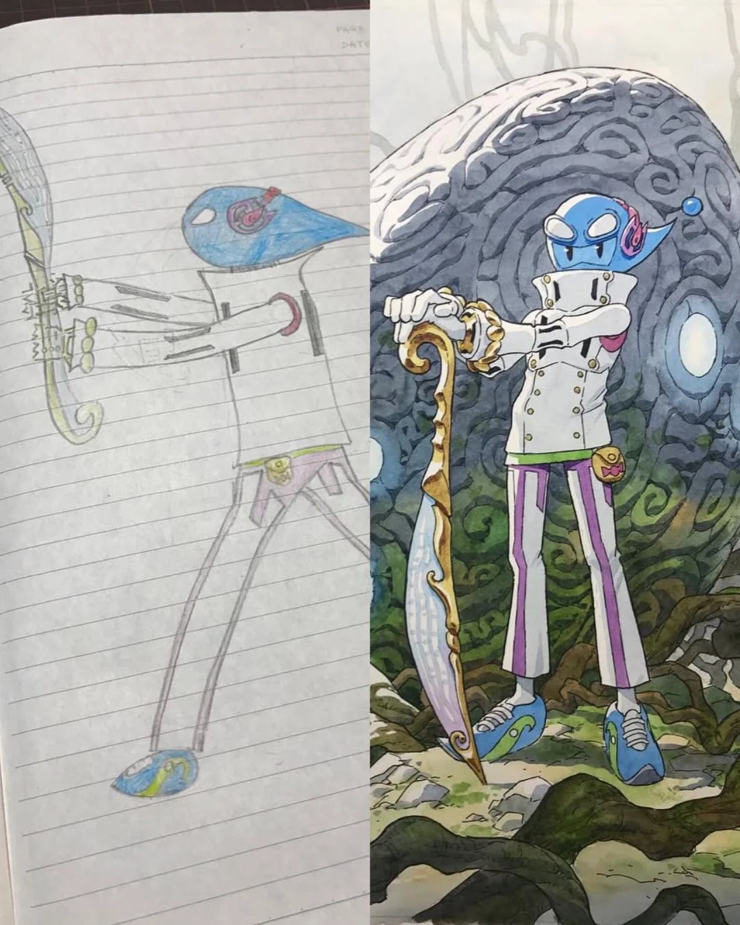 Animator Thomas Romain transforms his son's drawings into epic anime-style characters. - Anime, Style, Painting, Children, Father, Parents and children, Drawing, Amendments, Changes, Artist, Longpost