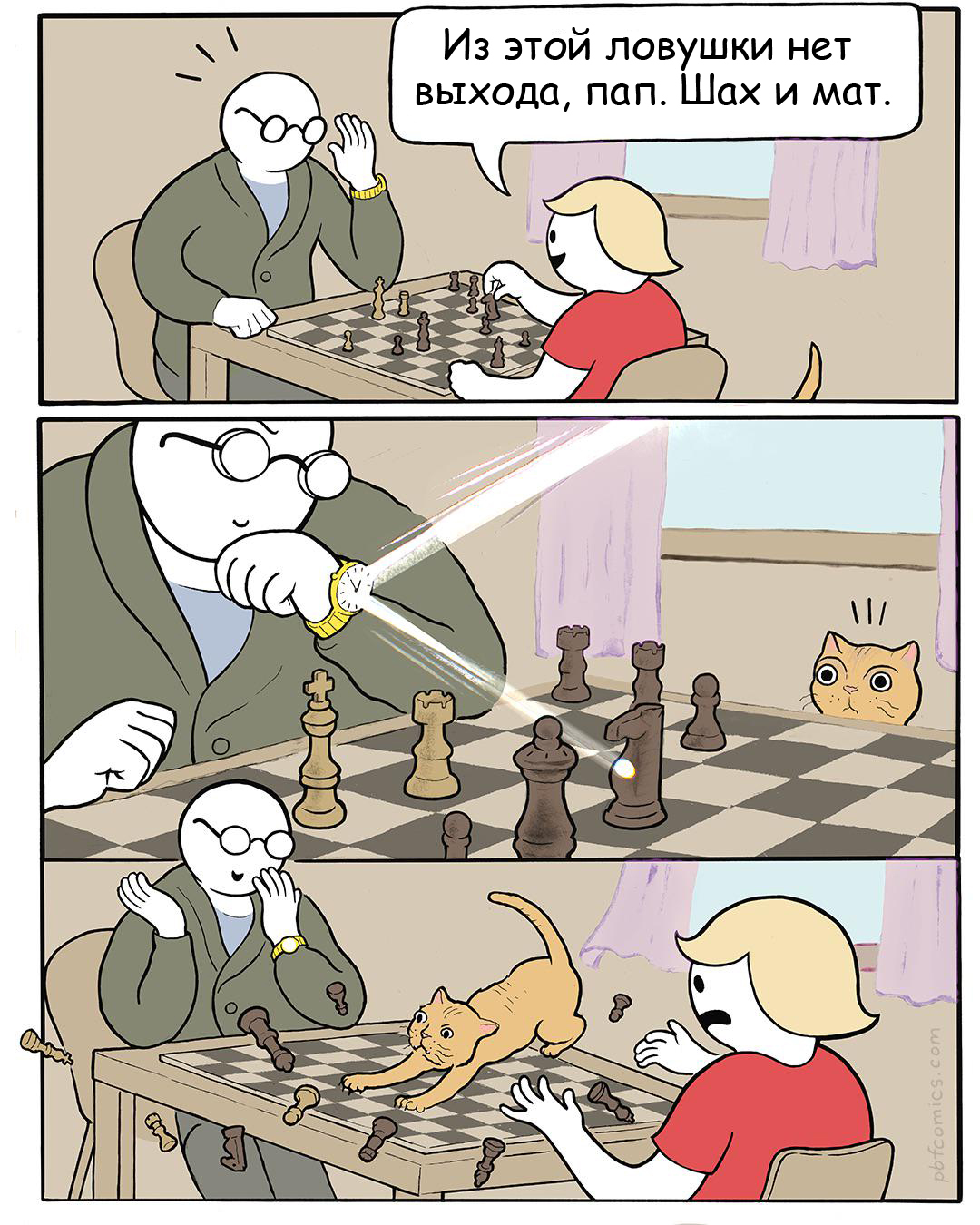 Checkmate - Chess, Checkmate, Comics, Images, Humor, cat, Clock, Pbfcomics, Parents and children