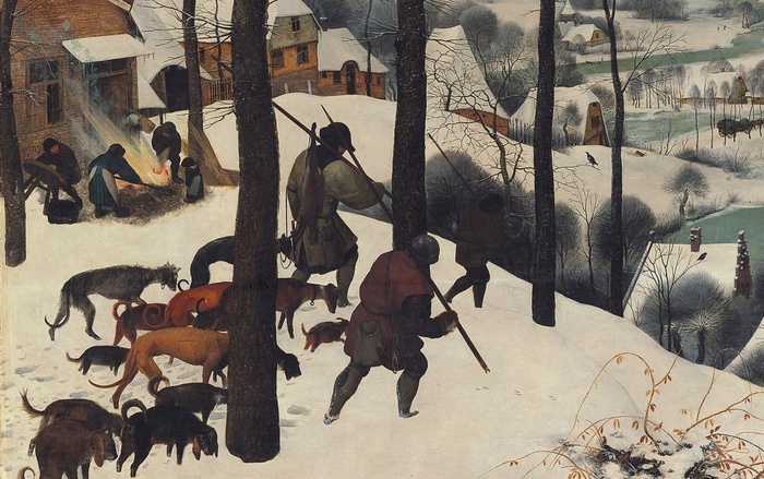 Охотники. Фрагмент картины Питера Брейгеля Старшего «Охотники на снегу», 1565