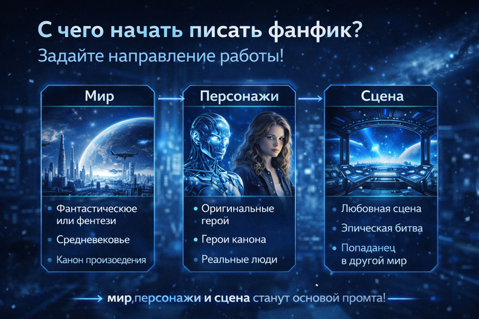 База для фанфика с ии - три опорных блока.