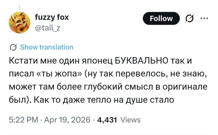 Японцы обиделись на русских в твиттере за то, что у нас развито "пиратство". Пытались оскорбить, но не получилось)