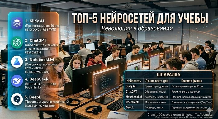 ТОП-5 нейросетей для учебы в 2025 году: без читерства, но с прокачкой