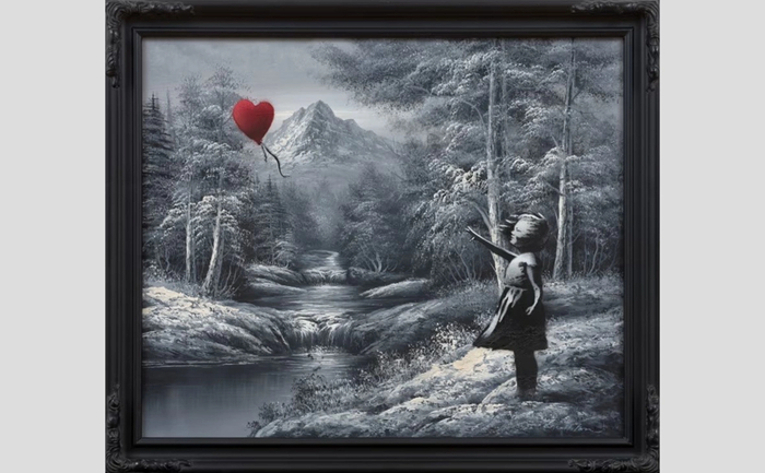 ������� ������ �������� � ��������� ����� �� ��������� ������� (Girl With Balloon on Found Landscape, 2012)