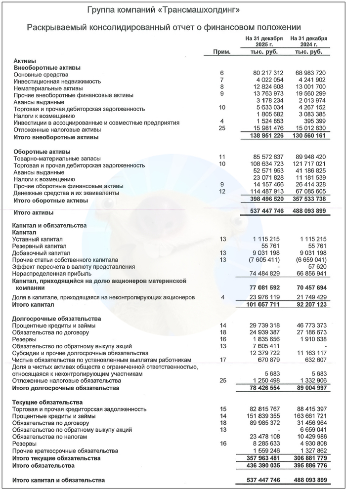 Источник: Отчет АО «Трансмашхолдинг» по МСФО за 2025 г.