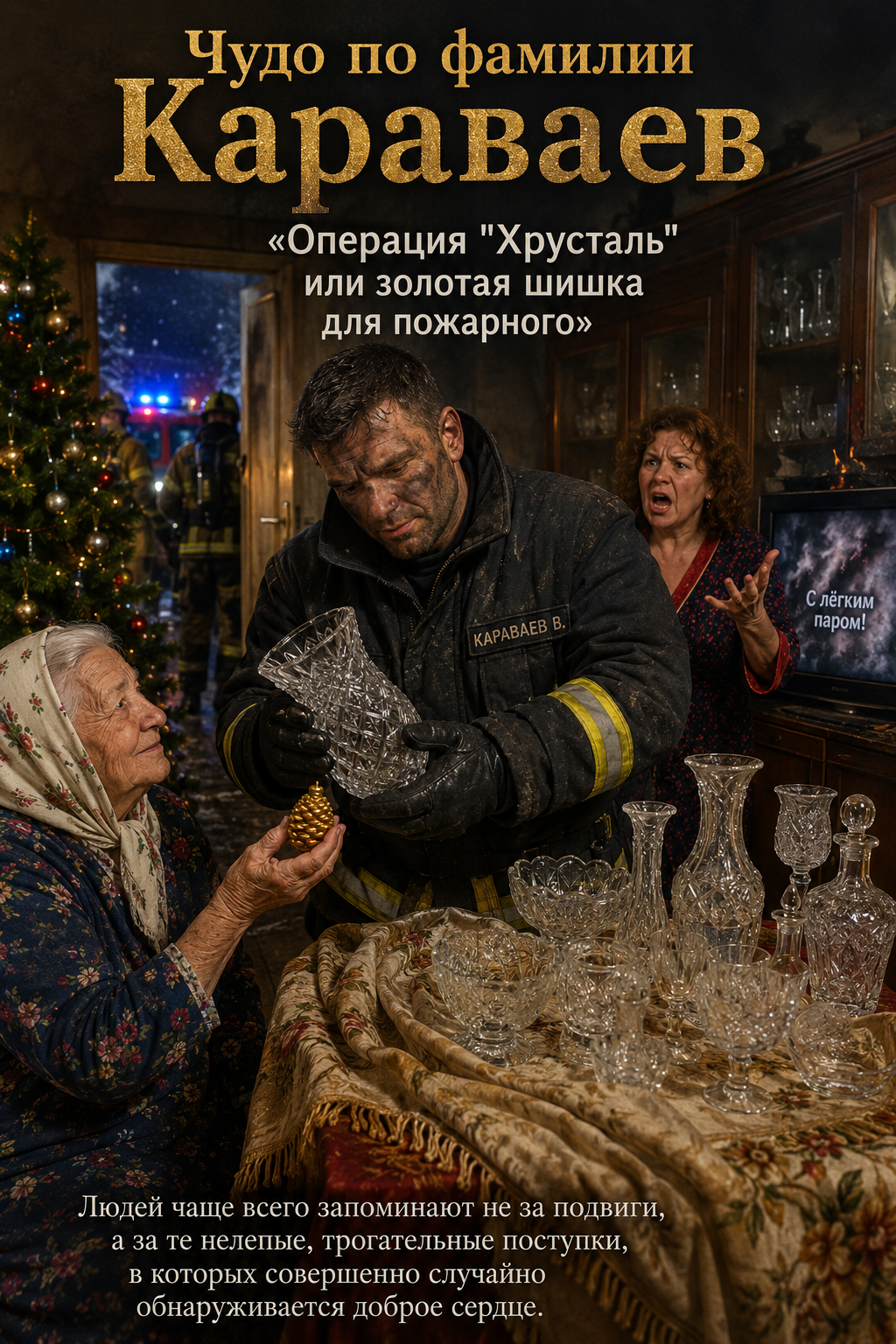 A Miracle Named Karavaev. Operation Crystal - My, Neural Network Content, Fire, TV set, Time, Crystal, Estonia, Tallinn, Miracle, Author's story, Smoke, Irony of Fate or Enjoy Your Bath (Film), Cones, Longpost