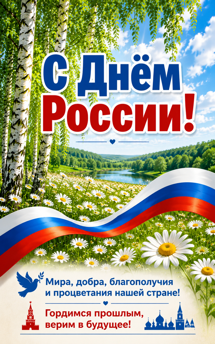Открытка с Днем России с пожеланием
