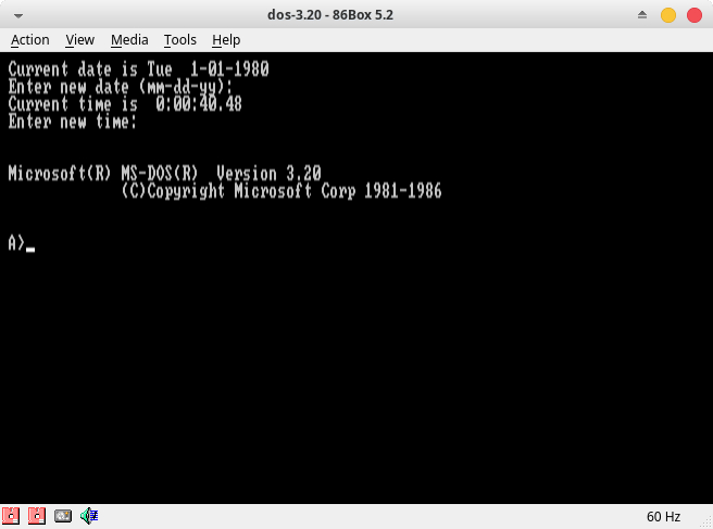 MS-DOS из 1986 года готов к работе.