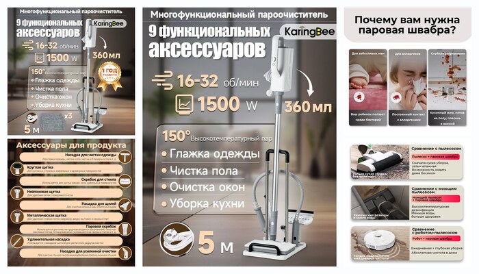 ������� ������ KaringBee HD-QJ206 Plus � 9 ��������� , 1500 �� , 32 ��/��� , ����� ���������� 360 ��，�����