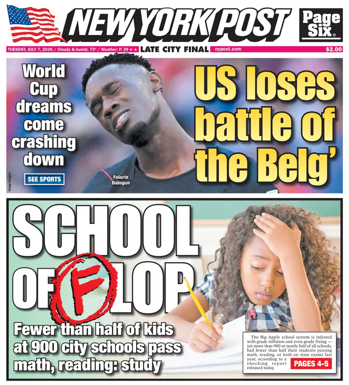 Первая полоса газеты New York Post, вторник, 7 июля 2026 года.