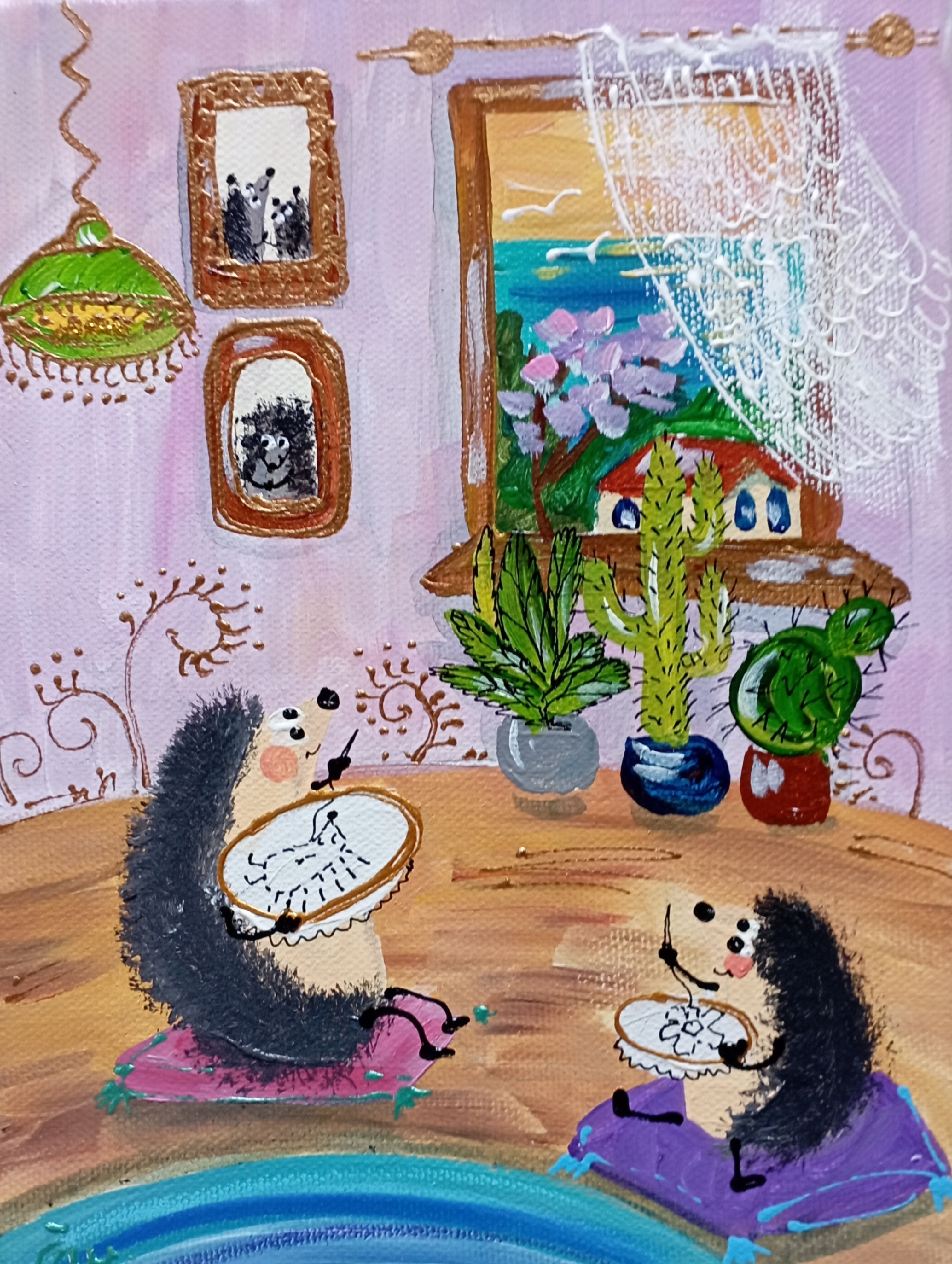 Embroidery - My, Artist, Painting, Interior, Author's painting, Presents, Milota, Canvas, Decor, Painting, Modern Art, Hedgehog, Acrylic, Animalistics, Cosiness, 