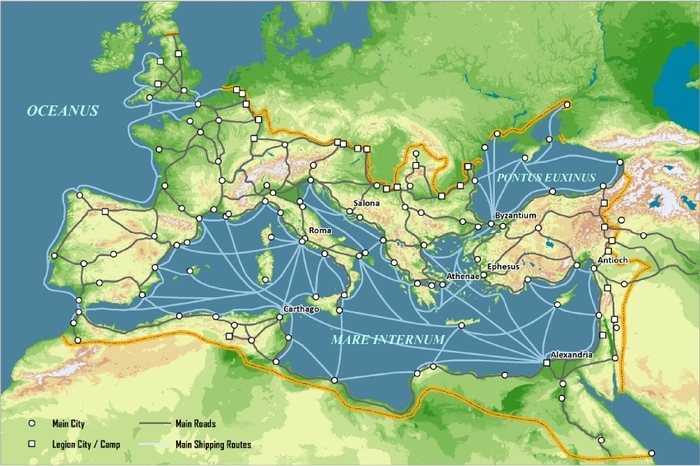 Основные морские транспортные маршруты для всей империи по мнению историков