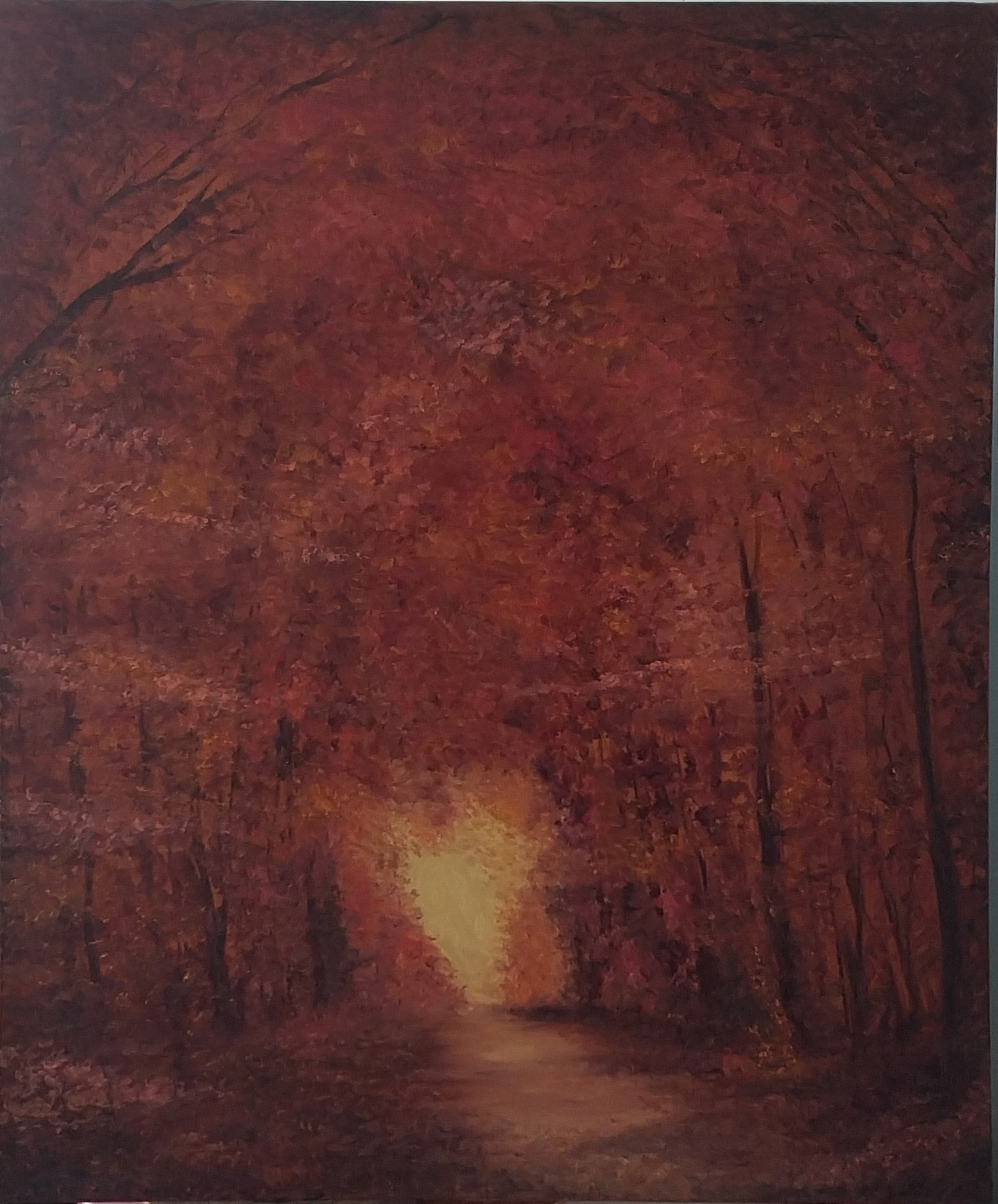Firebloom - My, Painting, Author's painting, Oil painting, Canvas, Painting, Autumn, Forest, Landscape, Longpost