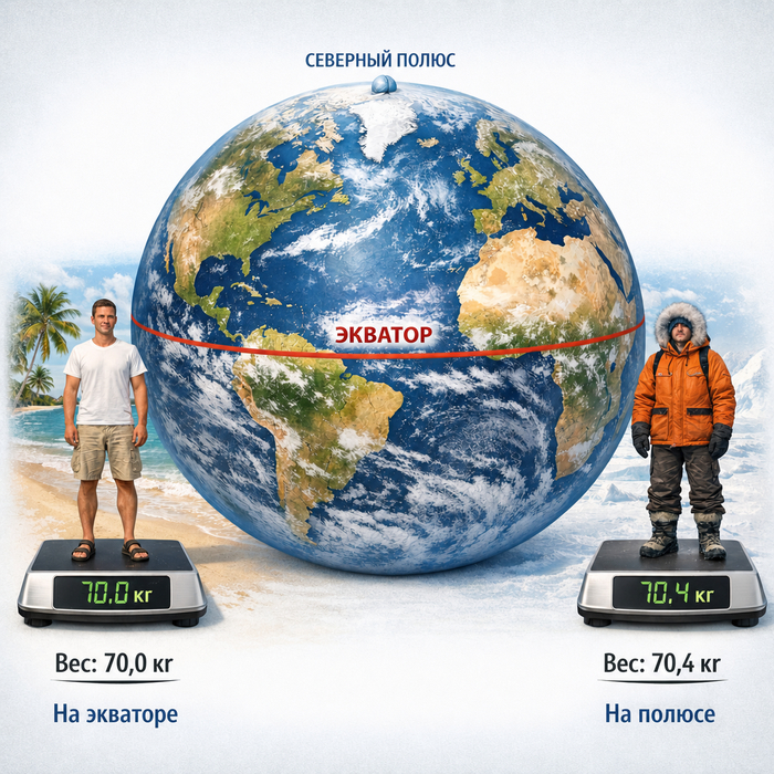 Почему на экваторе человек весит меньше, чем на полюсе?