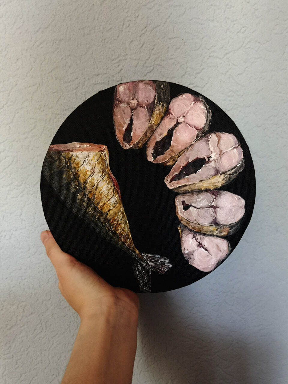 Mackerel (without potatoes) - Series drawn, My, Creation, Painting, Painting, Canvas, Round canvas, Author's painting, Painting, Acrylic, Modern Art, Artist, Short videos, Video, Soundless, Vertical video, Longpost
