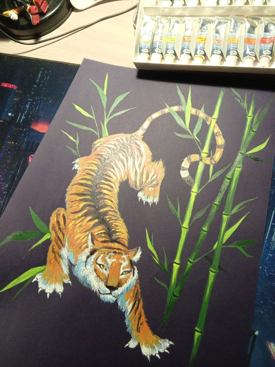 Tiger drawing with acrylic paints - Art, Drawing, Art, Tiger, Acrylic, Painting, Longpost
