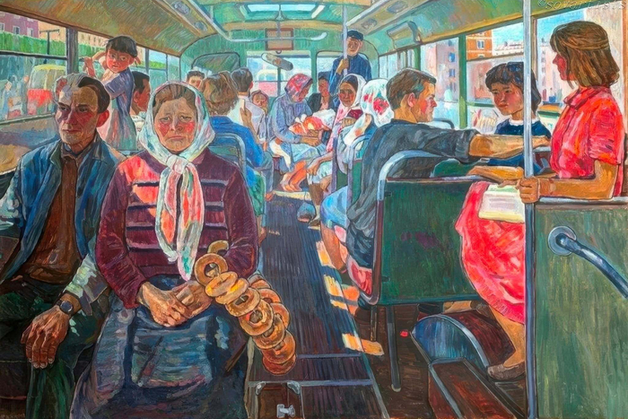 Кащеев Фёдор Александрович (06.12.1934, Аскино Башкирской АССР - 25.12.2020, Уфа). «В автобусе». 1963 год.