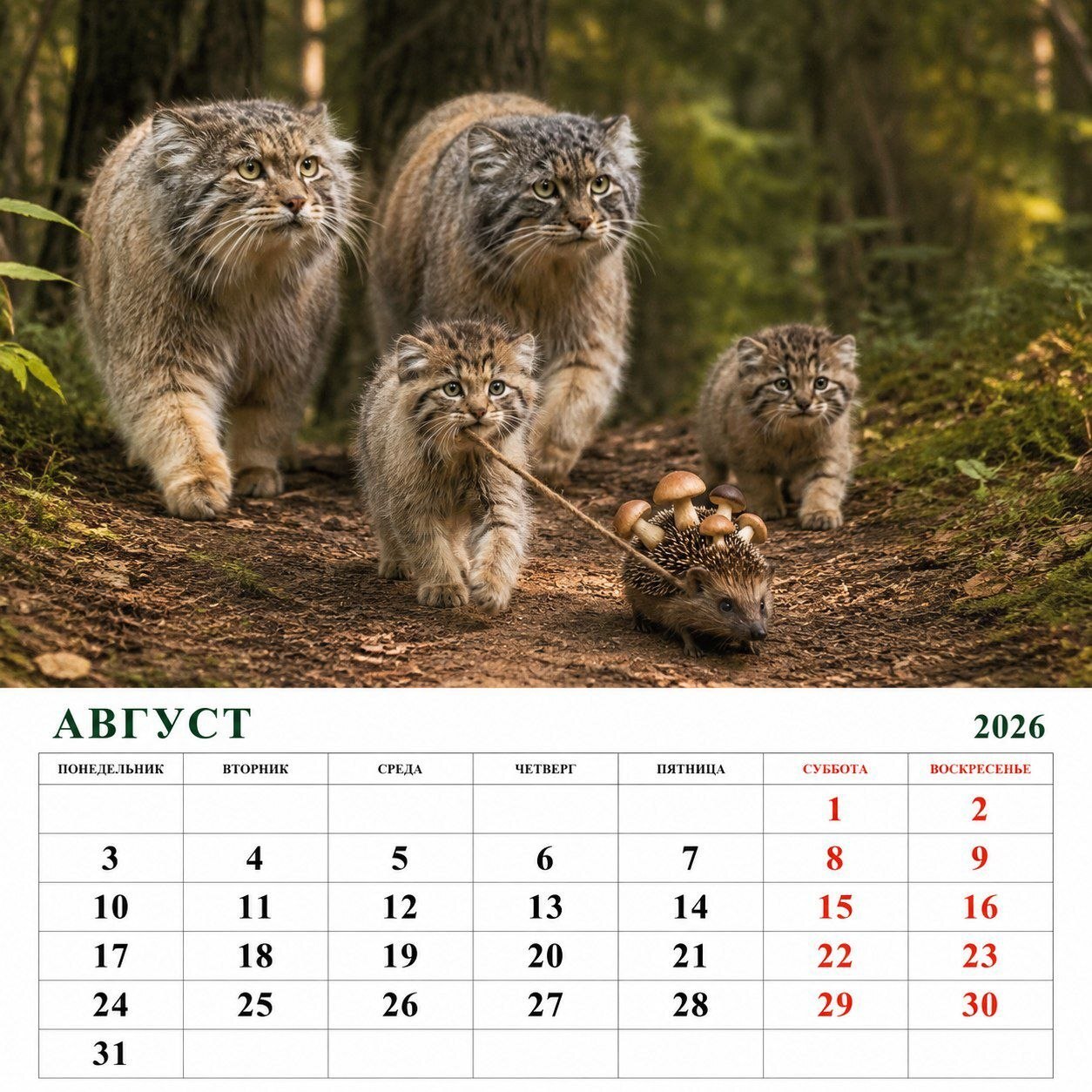 Pallas's Cat Calendar, August 2026 - Series Calendars Ot Pallas cat, Neural Network Content, Wild animals, Predatory animals, Cat family, Small cats, Pallas' cat, Images, The calendar, Neural network art, Photoshop, Longpost