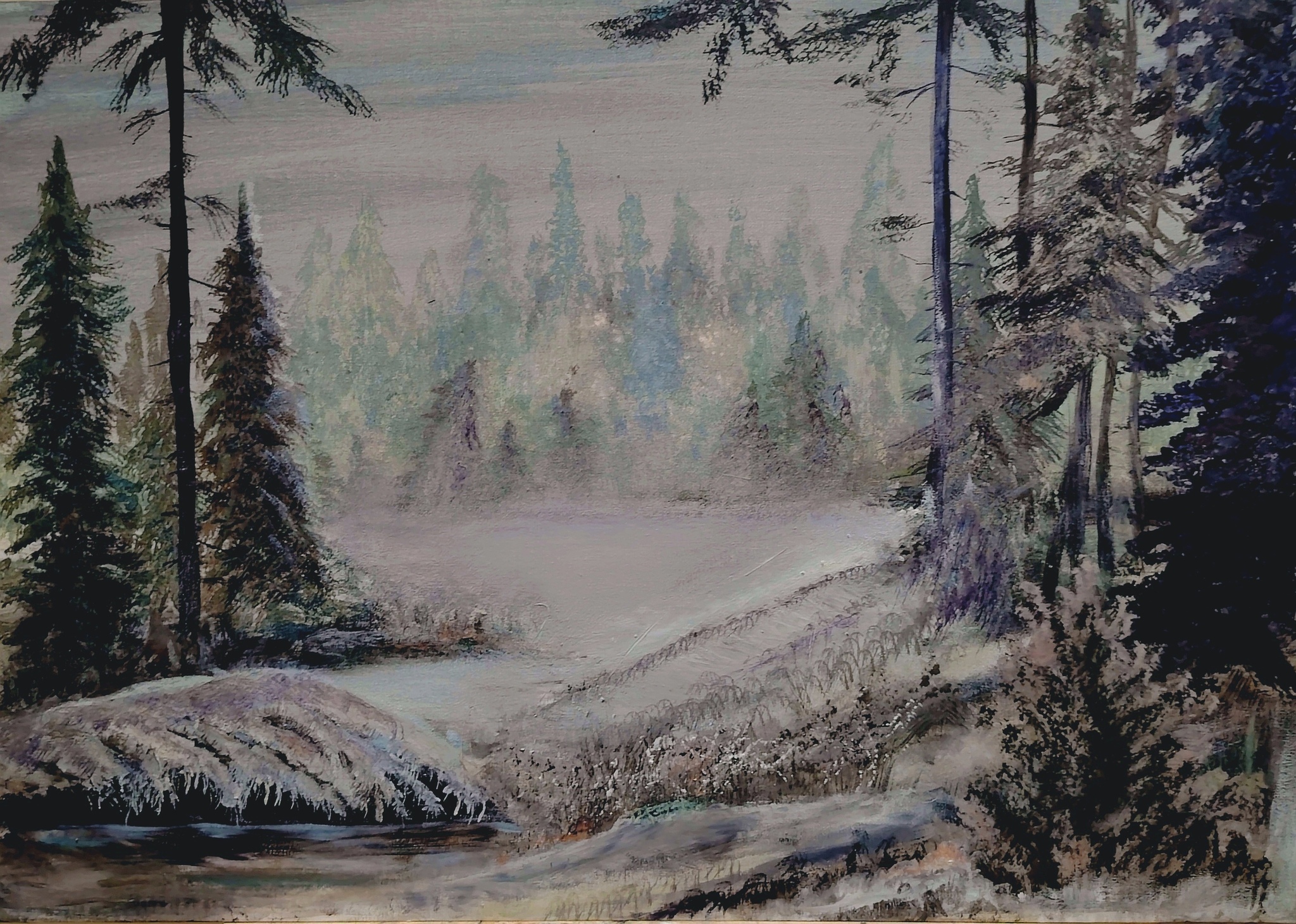 Canvas 50x70, gouache, varnish, 2026 - My, Gouache, Painting, Drawing, Tree