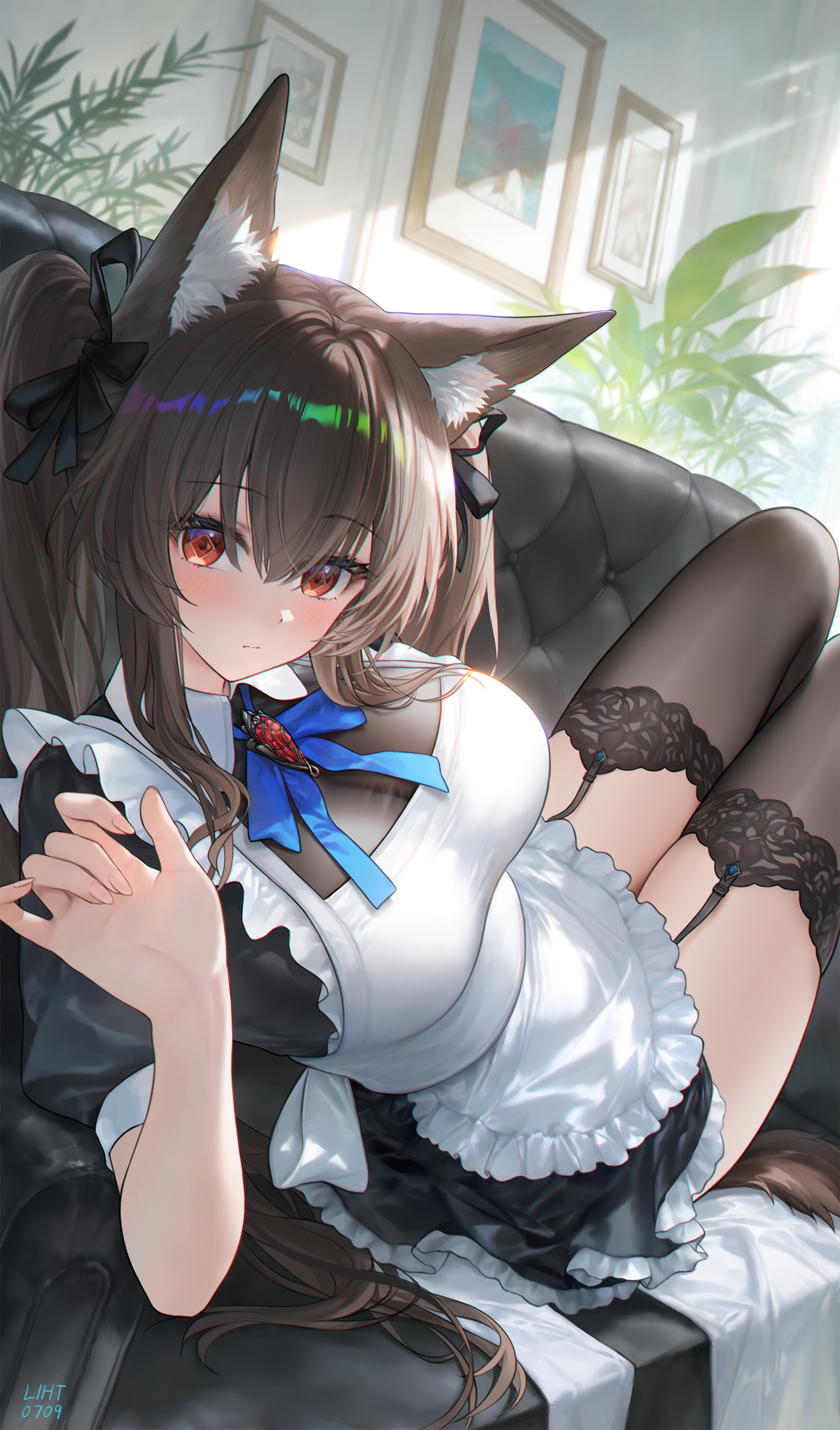 Gilberta - Anime art, Anime, Gilberta (Endfield), Animal ears, Housemaid, Stockings, Longpost
