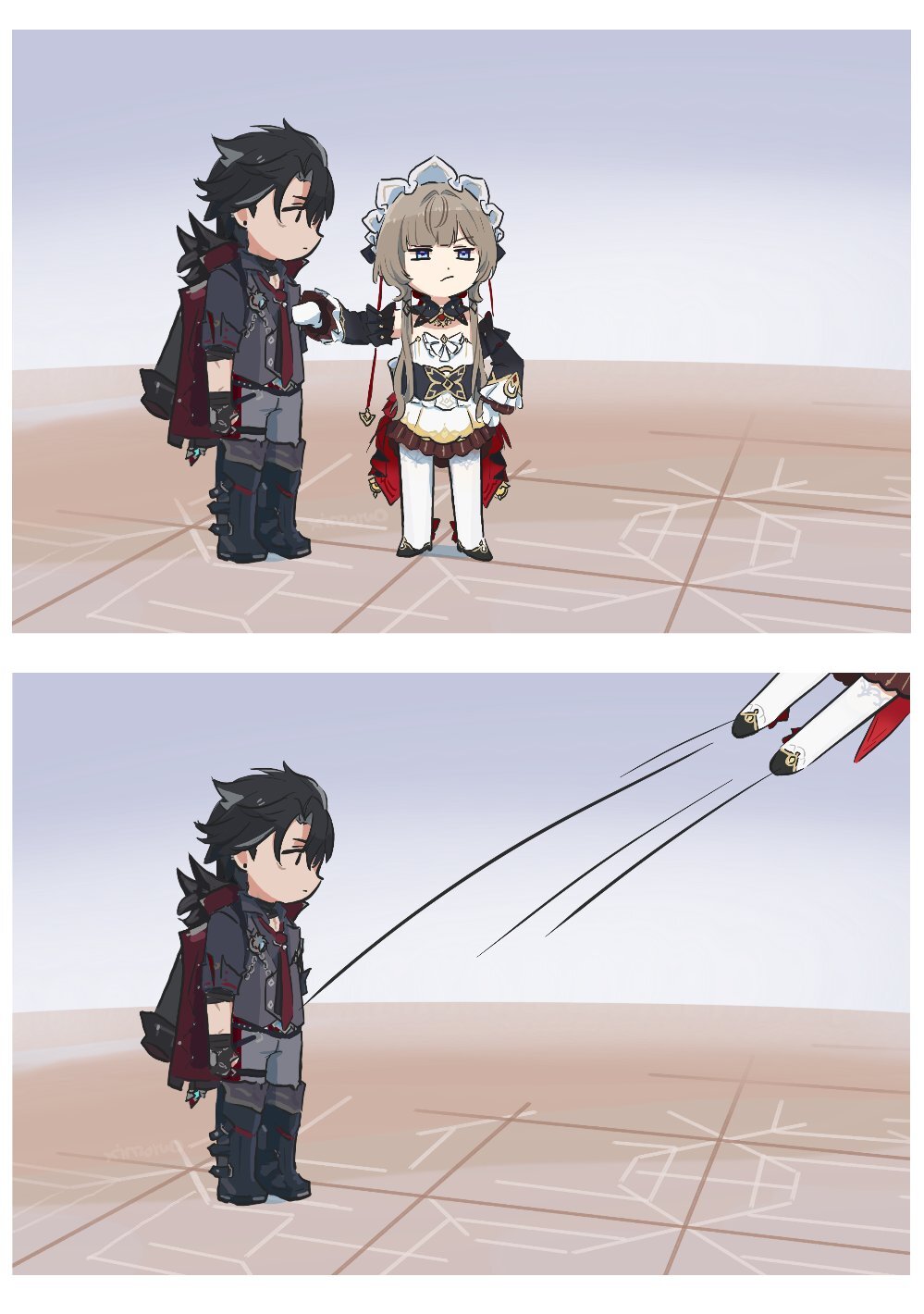 Continuation of the post Unshakable - Genshin impact, Anime art, Art, Xinzoruo, Columbina (Genshin Impact), Wriothesley, Sandrone, Reply to post, Longpost