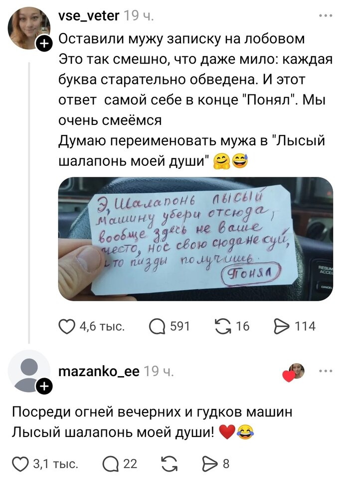 У человека в авто целый пенал разных фломастеров для угроз, запятые поставил и обращается с большой буквы, окорбляет и с уважением