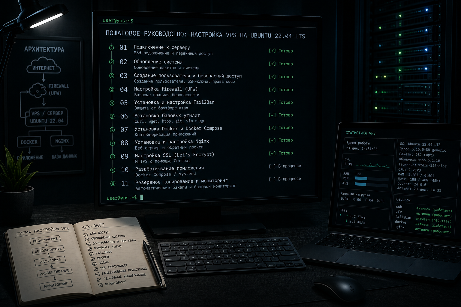 Как поднять свой VPS: путь от чистой ОС до рабочей среды - VPS, Linux, Ubuntu, Ssh, Docker, Nginx, Devops, Системное администрирование, Сервер, Хостинг, Программирование, IT, Гайд, Блоги компаний, Длиннопост, , Контент нейросетей