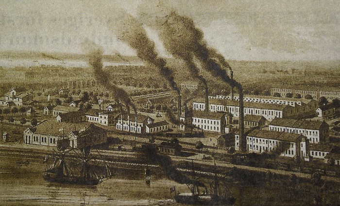 Фабрика братьев Лундстрём в Йёнчёпинге. Литография, 1872 год. Wikimedia Commons, общественное достояние.