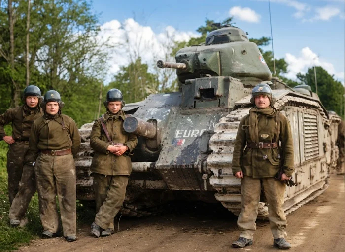 Французский танк Char B1 с экипажем