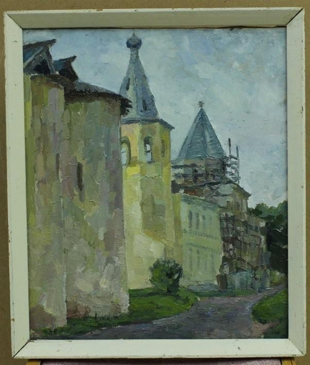 Светлана Ярош. Новгородская старина. Холст, масло. 1990 г. Сосновоборский художественный музей современного искусства