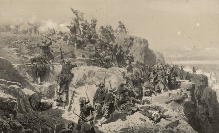 �French Zouaves storming and capturing Telegraph Hill battle alma�, 1854.