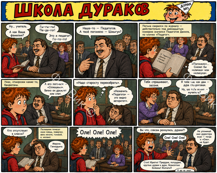 Часть 4.2. Текст комикса создан на основе авторского рассказа на сайте: <!--noindex--><a href="https://pikabu.ru/story/komiks_shkola_durakov_chast_4_14302200?u=https%3A%2F%2Fauthor.today%2Fwork%2F645929&t=https%3A%2F%2Fauthor.today%2Fwork%2F645929&h=62cd40e0ee6d2ebe21537aa0d76d096858d36c3a" title="https://author.today/work/645929" target="_blank" rel="nofollow noopener">https://author.today/work/645929</a><!--/noindex-->