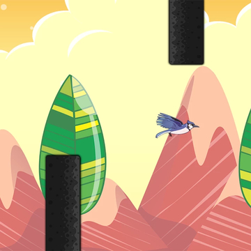 Попробуйте улететь как можно дальше, избегая опасные препятствия