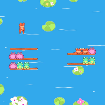 Очаровательные лягушки ждут, когда вы поиграете с ними! Отправляйтесь на озеро, чтобы распределить лягушат одного вида на бревне. Браузерная онлайн-игра в жанре «сортировка» увлечет людей любого возраста и подарит самые приятные эмоции. Играйте бесплатно и без регистрации! 