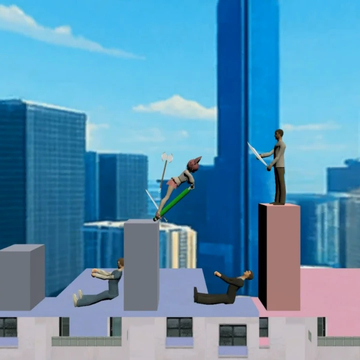 Безумная аркадная игра, где вы будете постоянно бороться за свою жизнь прыгая по крышам при помощи пого-стика как в Happy Wheels