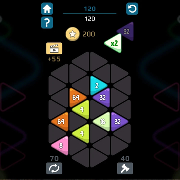 Треугольники Точки 2048 — захватывающая головоломка, где игрок должен соединять треугольники-точки на поле, чтобы получить треугольники с еще большим значением.