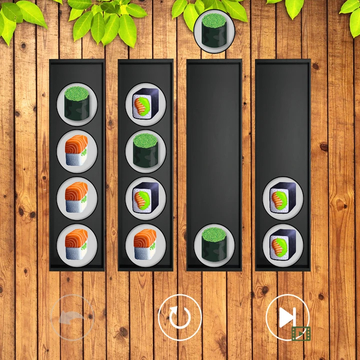 "Суши головоломка" - увлекательная игра, в которой тебе предстоит сортировать вкуснейшие суши! Помоги шефу!!!
