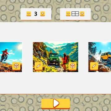 "Микс Пазл: Бездорожье" — соберите перемешанные изображения экстремальных приключений! Переставляйте блоки и восстанавливайте потрясающие сцены бездорожья.