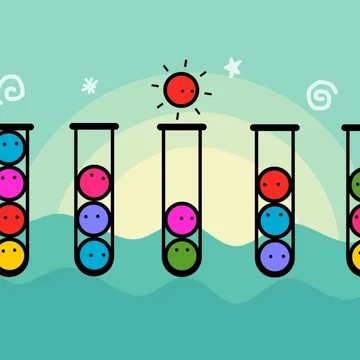 Сортируй разноцветные смайл шарики в колбочки и тренируй свой мозг в этой захватывающей игре-головоломке. Сортировка цветных мячиков никогда не была так увлекательна и интересна для всей семьи и любых возрастов.