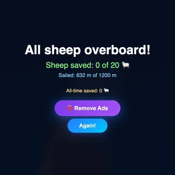 Прокатитесь на пиратском корабле сквозь разгул бури и спасти свою овечью команду! Избегайте препятствий, сражайтесь с волнами и доберитесь до берега с максимальным количеством овец на палубе.